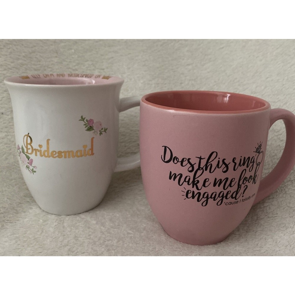 Bride Coffee Mug Set Of 2 For Bride-to-Be and Bridesmaid Pink White Floral